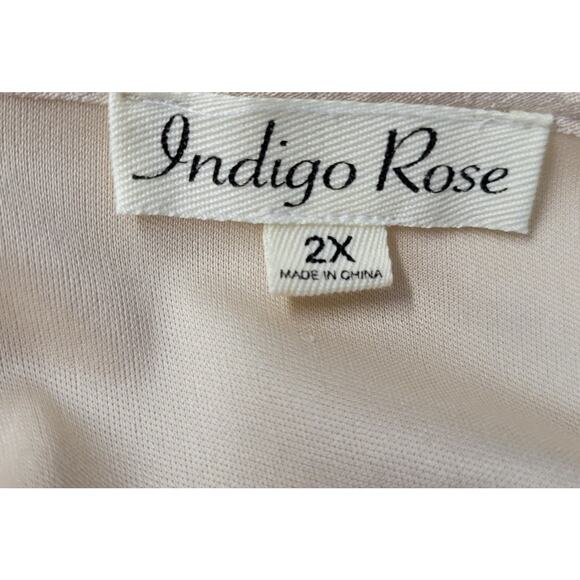 Indigo Rose Boho Top Womens 2X Beige Overlay Lace V-Neck 3/4 Split Sleeve Tunic - Picture 2 of 12